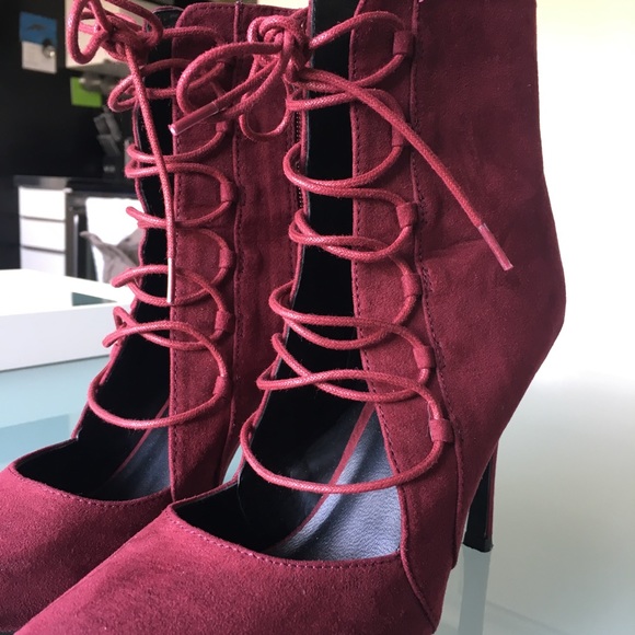 Aldo Red Suede Lace Heels Cadaleria - Picture 5 of 7